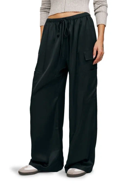 Reformation Ethan Satin Wide Leg Trousers In Black