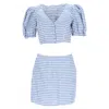 Reformation Ethel Two Piece Top And Mini Skirt Set In Light Blue Linen In Blue