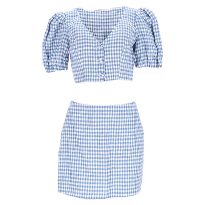 Reformation Ethel Two Piece Top And Mini Skirt Set In Light Blue Linen