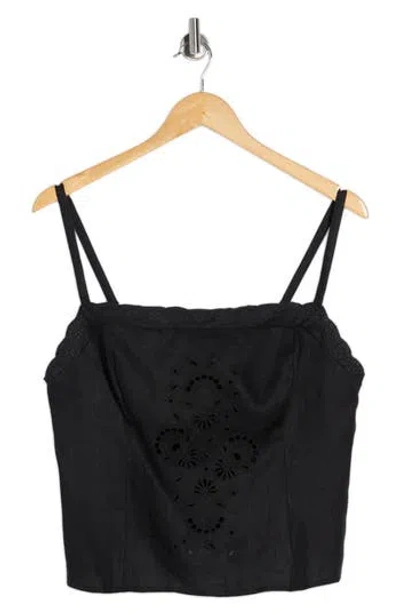 Reformation Eva Embroidered Eyelet Linen Crop Camisole In Black