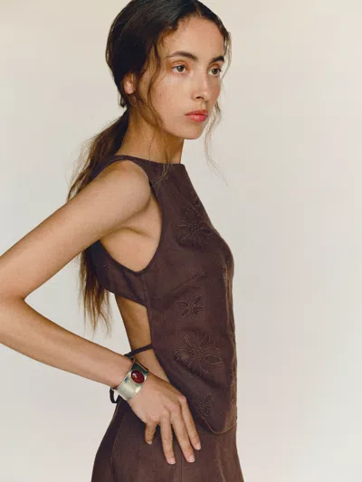 Reformation Evelina Linen Top In Brown