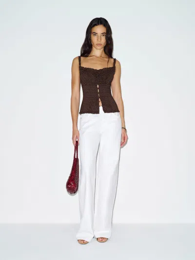Reformation Eveline Top Brown Lace 6 In White
