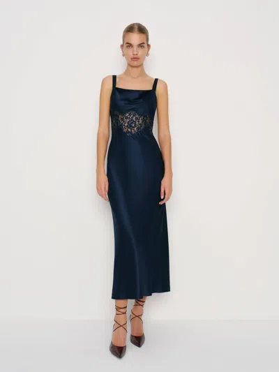 Reformation Evelyne Silk Dress Blue 8
