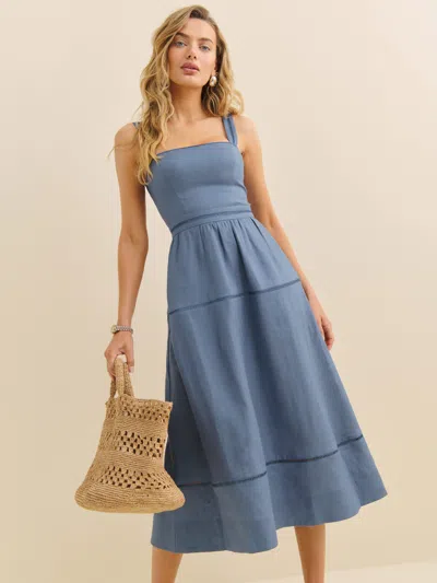 Reformation Everett Linen Dress In Cornflower