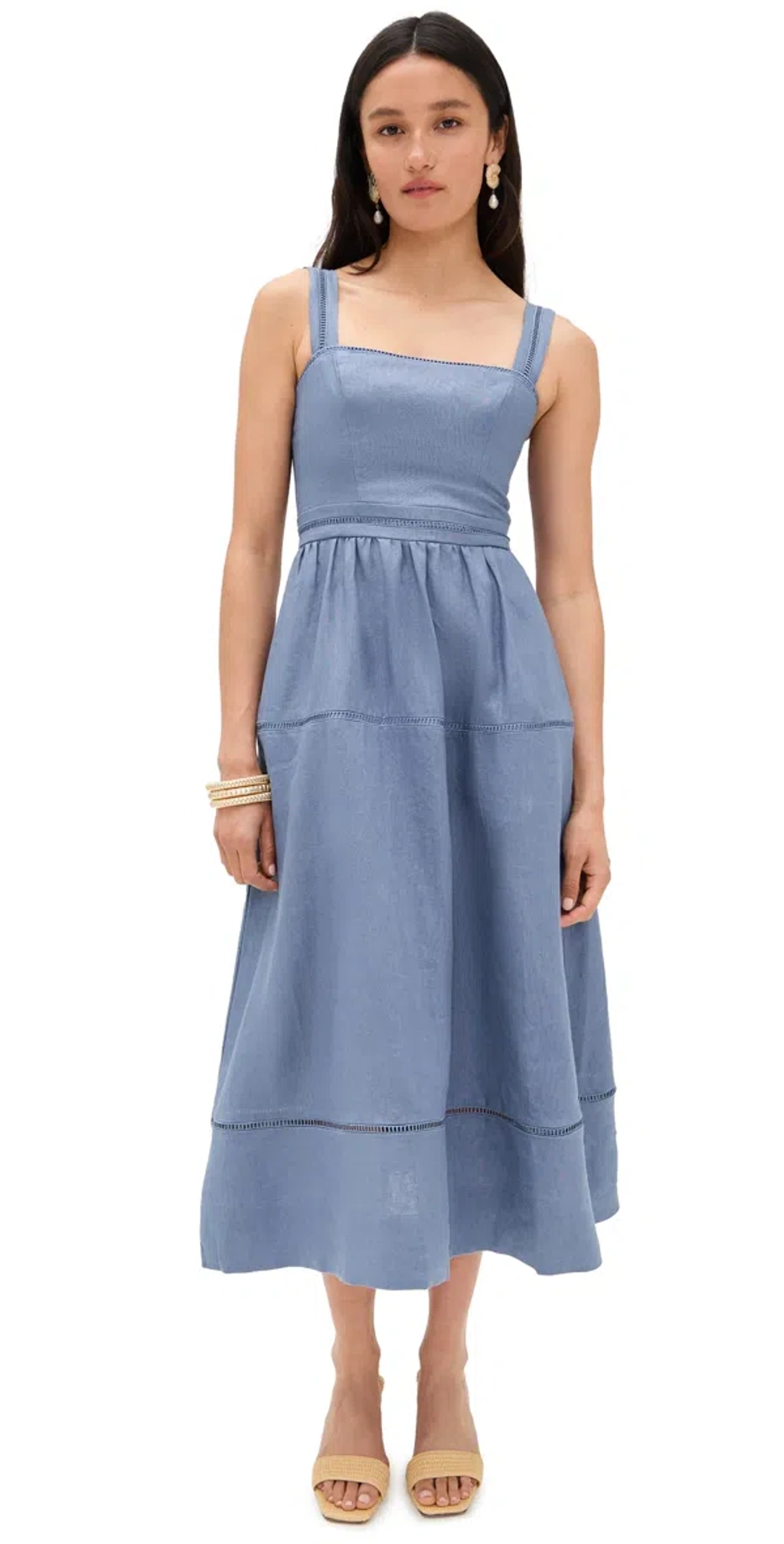 Reformation Everett Linen Dress Cornflower In Blue | ModeSens