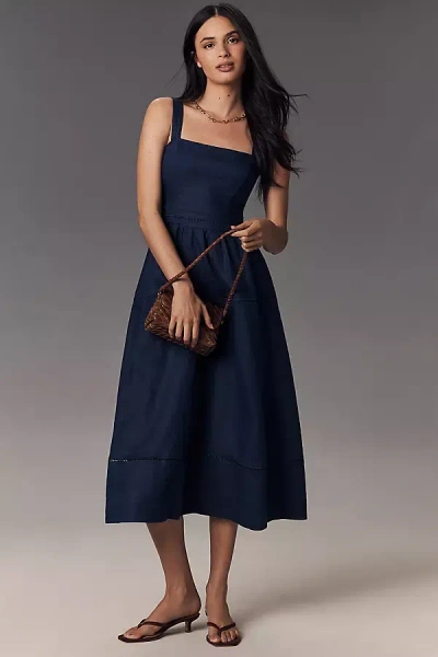 Reformation Everett Linen Midi Dress In Blue