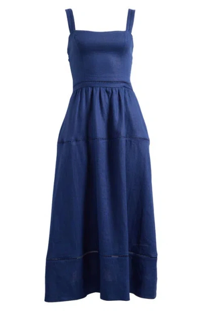 Reformation Everett Sleeveless Linen Mid Dress In Danube