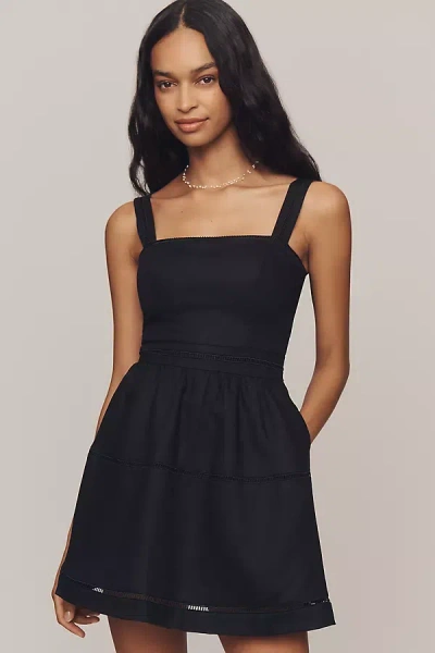Reformation Everett Square-neck Linen Mini Dress In Black