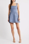 Reformation Everett Tiered Linen Mini Sundress In Blue