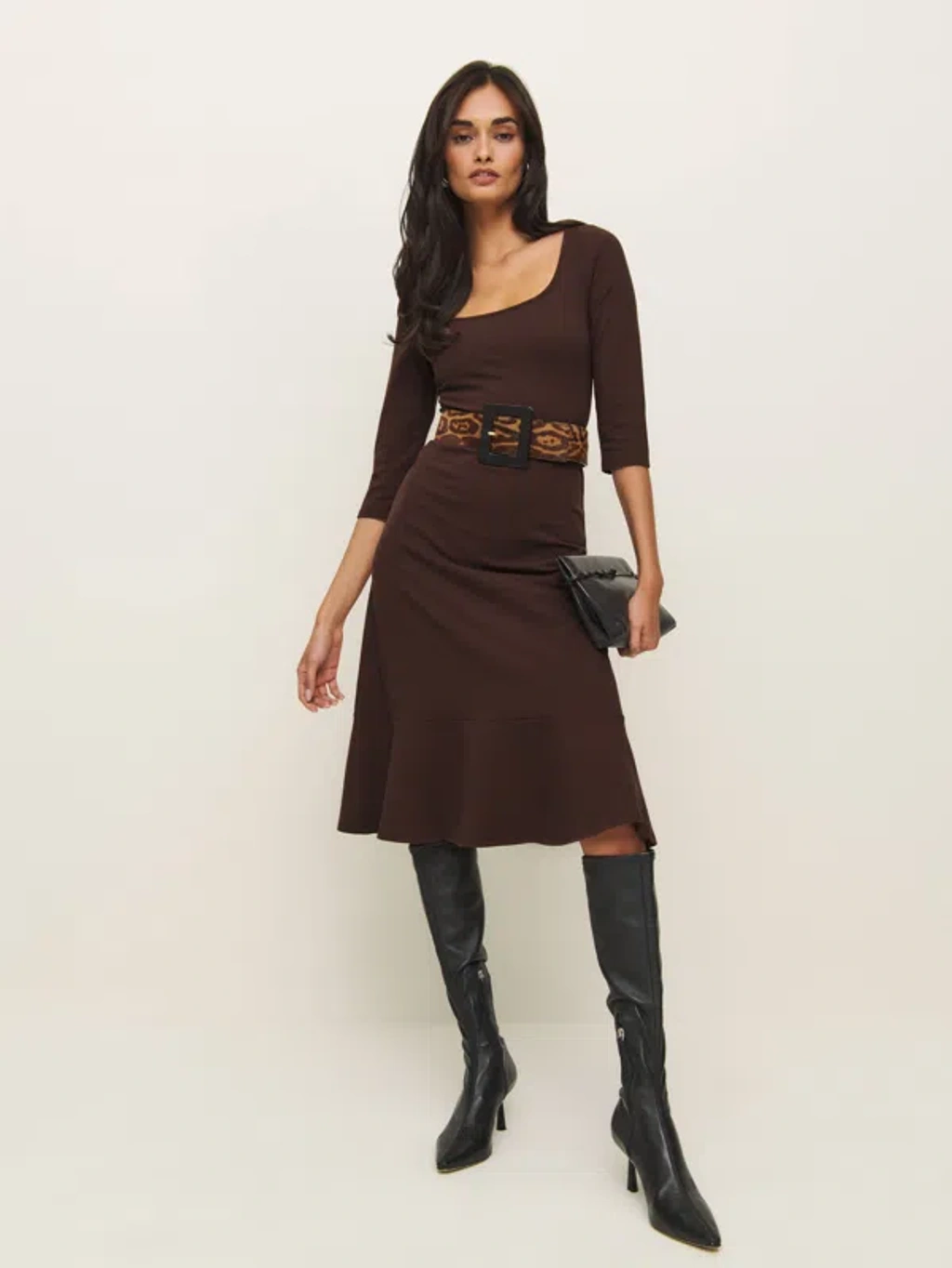 contrast knit midi dress Gray Contrast Knit Midi Dress (COPML172Y100-GREY)