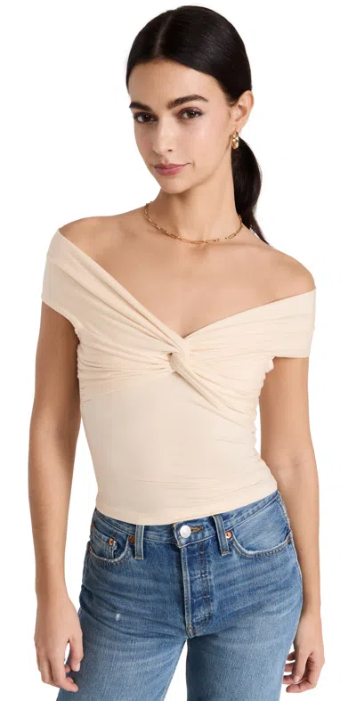 Reformation Ezlynn Off-the-shoulder Twist-front Stretch-tencel Lyocell Top In Cream