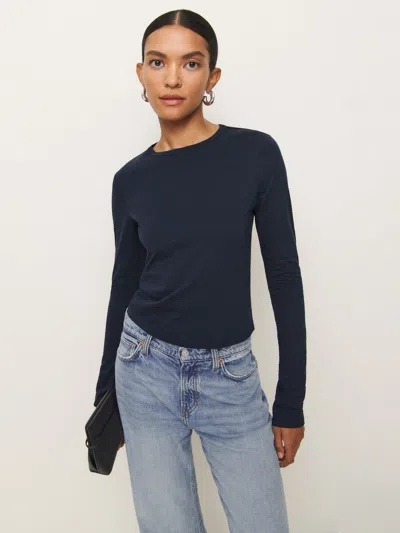 Reformation Ezra Slim Fit Long Sleeve In Midnight