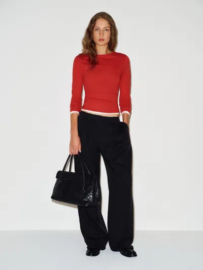 Reformation Ezra Slim Fit Long Sleeve Red Large