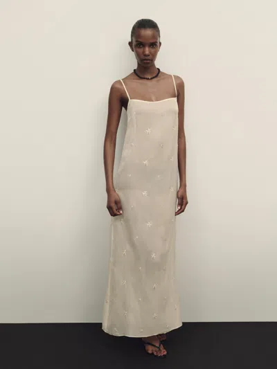 Reformation Fabiana Dress Ivory Embellished Xs In Neutral