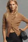 Reformation Farren Cashmere Crew-neck Cardigan Sweater In Brown