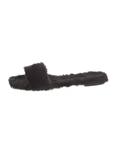 Pre-owned Reformation Faux Fur Slides In Black