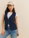 Reformation Faye Organic Cotton Sweater Vest In Navy