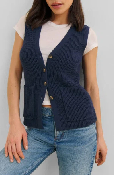 Reformation Faye Organic Cotton Sweater Vest In Navy