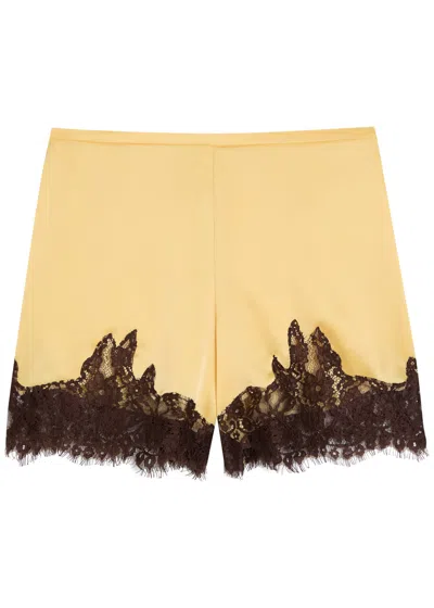 Reformation Fern Lace-trim Satin Shorts In Yellow