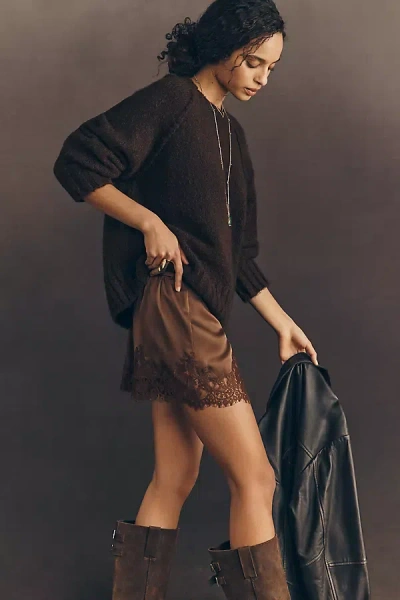 Reformation Fern Satin Shorts In Brown