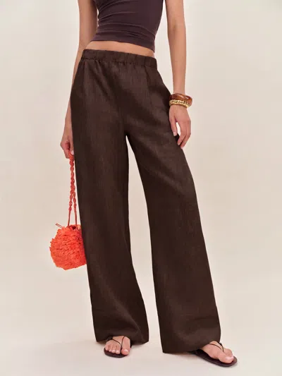 Reformation Fernando Linen Wide Leg Pant Brown Large