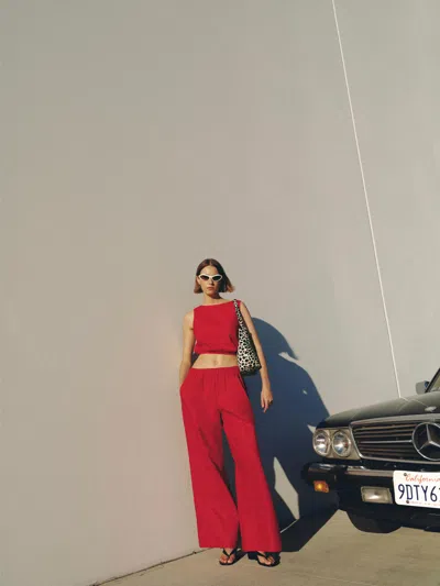 Reformation Fernando Linen Wide Leg Pant Red Large