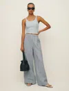 Reformation Fernando Wide Leg Linen Pant In Slate Check