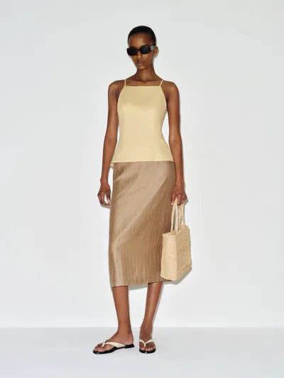 Reformation Finley Linen Top Yellow 12 In Neutral