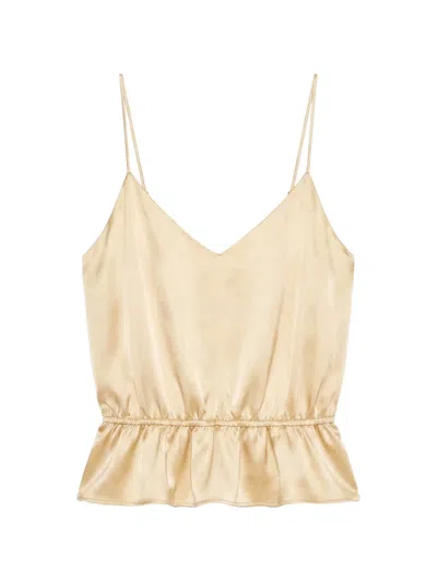 Reformation Fiorenzo Peplum-hem Silk Top In Neutral