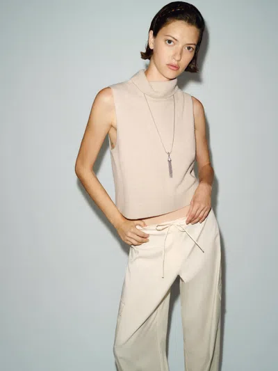 Reformation Flora Cashmere Sleeveless Turtleneck Natural Large In Neutral