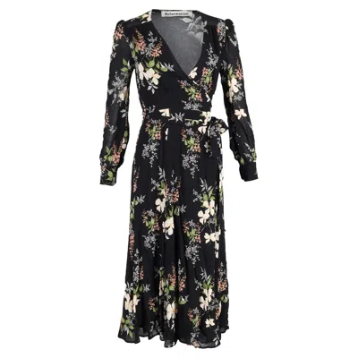 Reformation Floral Midi Wrap Dress In Black Viscose