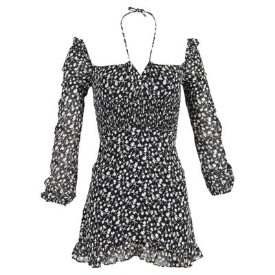 Reformation Floral Mini Dress In Black Polyester