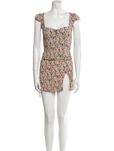 Pre-owned Reformation Floral Print Bow Accents Skirt Set In Multi