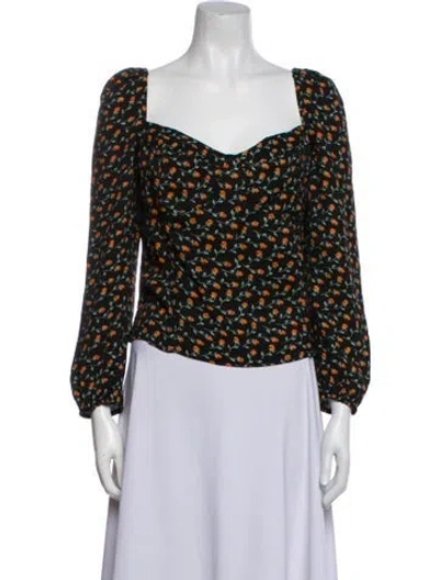 Pre-owned Reformation Floral Print Cowl Neck Blouse In Blue
