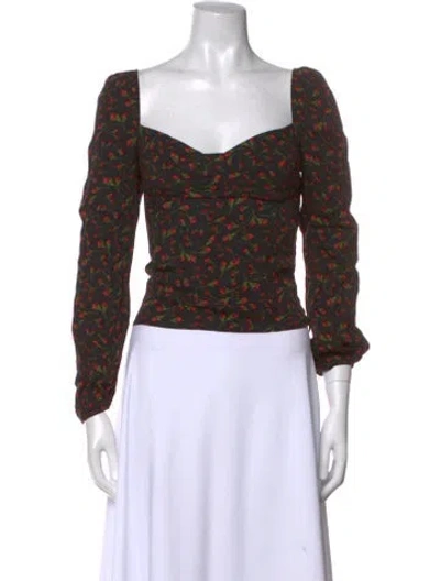 Pre-owned Reformation Floral Print Cowl Neck Crop Top In Black