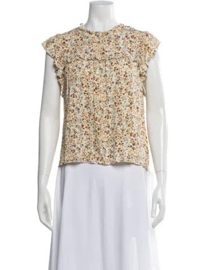 Pre-owned Reformation Floral Print Crew Neck Blouse In White