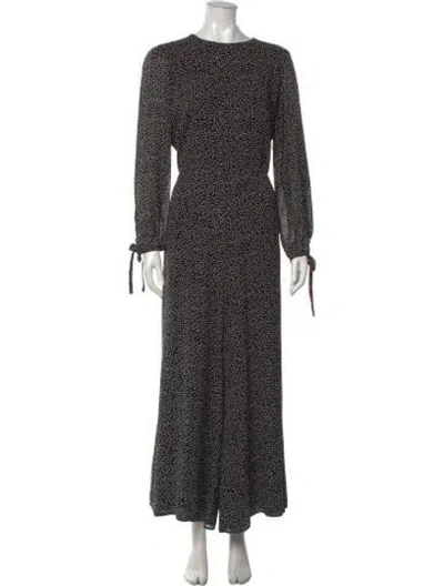 Pre-owned Reformation Floral Print Crew Neck Jumpsuit In Black
