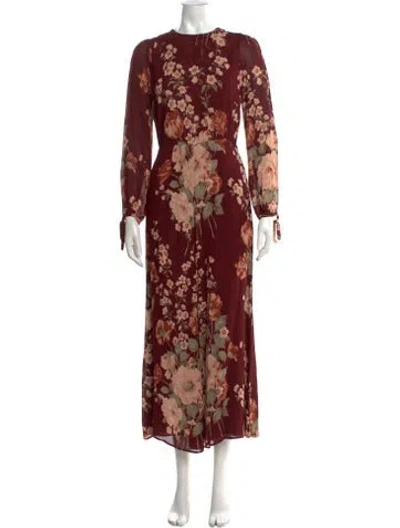 Pre-owned Reformation Floral Print Crew Neck Jumpsuit In Burgundy
