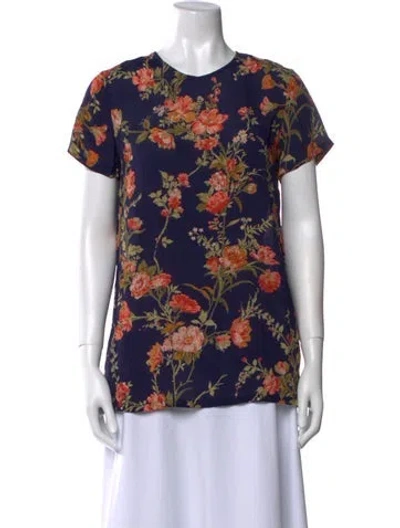 Pre-owned Reformation Floral Print Crew Neck T-shirt In Blue