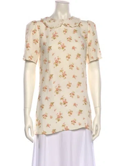 Pre-owned Reformation Floral Print Crew Neck T-shirt In Neutral