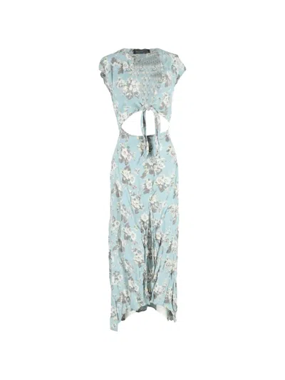 Pre-owned Reformation Floral-print Cutout Midi Dress In Blue