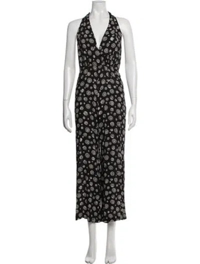 Pre-owned Reformation Floral Print Halterneck Jumpsuit In Black