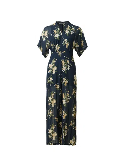 Pre-owned Reformation Floral-print Jumpsuit In Blue