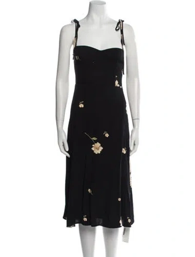Pre-owned Reformation Floral Print Knee-length Dress In Black