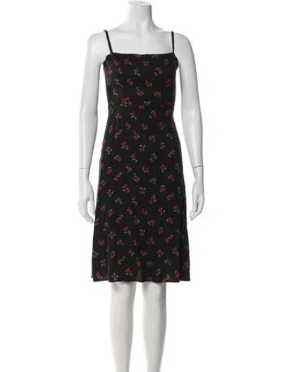 Pre-owned Reformation Floral Print Knee-length Dress In Black