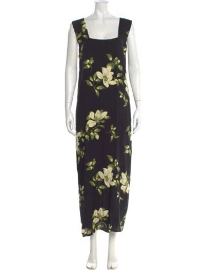 Pre-owned Reformation Floral Print Long Dress In Black