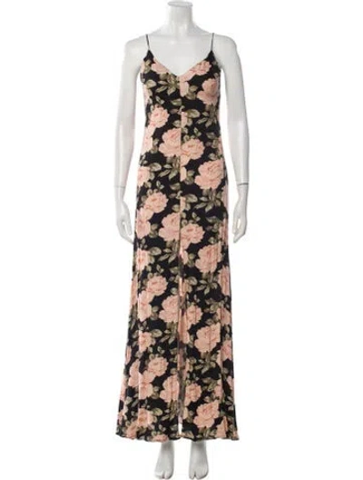 Pre-owned Reformation Floral Print Long Dress In Black
