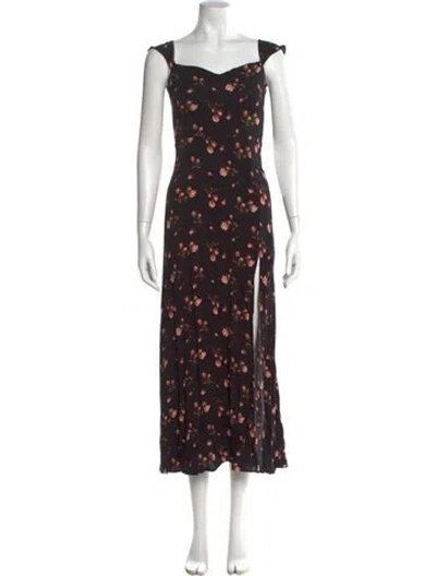 Pre-owned Reformation Floral Print Long Dress In Black