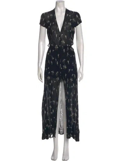 Pre-owned Reformation Floral Print Long Dress In Black