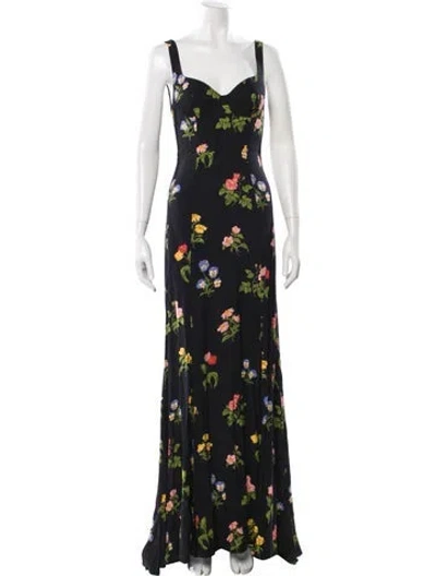 Pre-owned Reformation Floral Print Long Dress In Black
